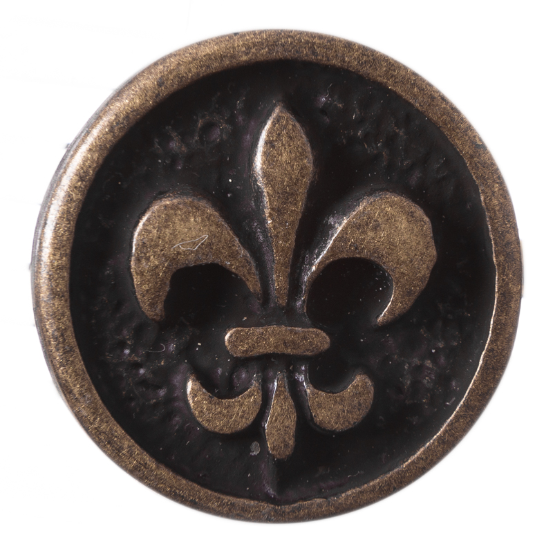 KNOPF "Lilie, fleur de lys",Fb:altmessing,Verschluss ,Gewandung,Mantel,Umhang, Mittelalter,Larp