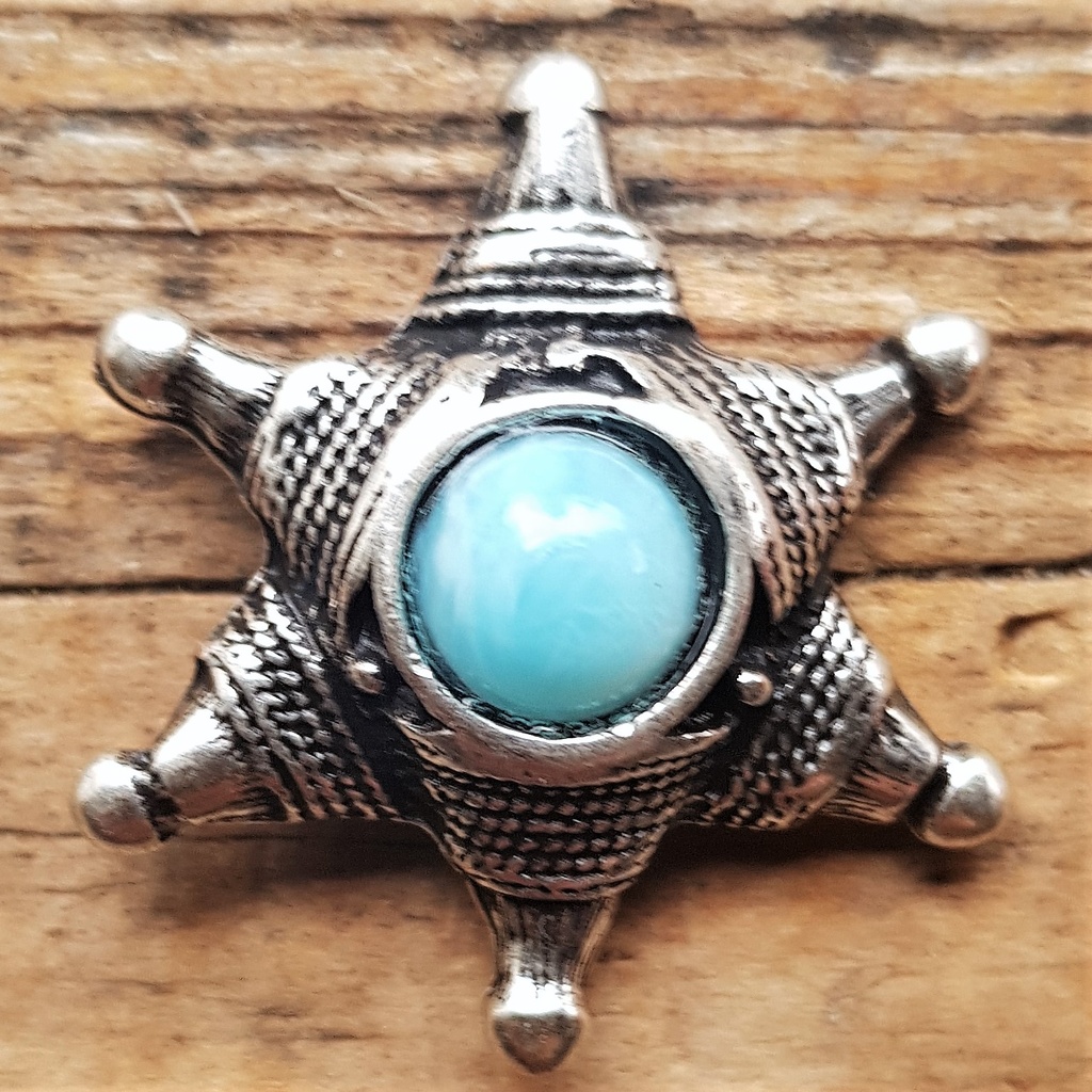 Stern, gebundenes Hexagramm, silberne Zierniete mit türkiser Kunst-Perle
