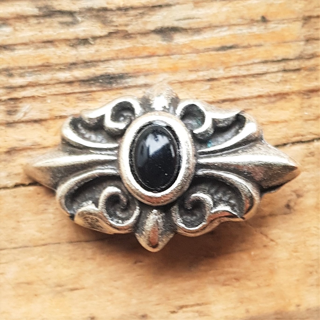 silberner Edel-Beschlag, Lilien mit schwarzer Kunst-Perle, GOTHIK