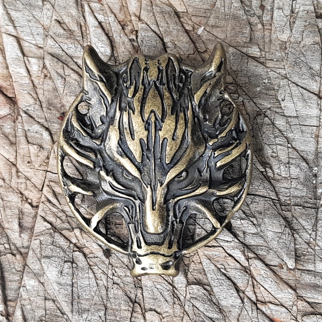 ULFUR,Wolf-Beschlag,Fb:altmessing,Wikinger,Kelten,Mittelalter,Larp