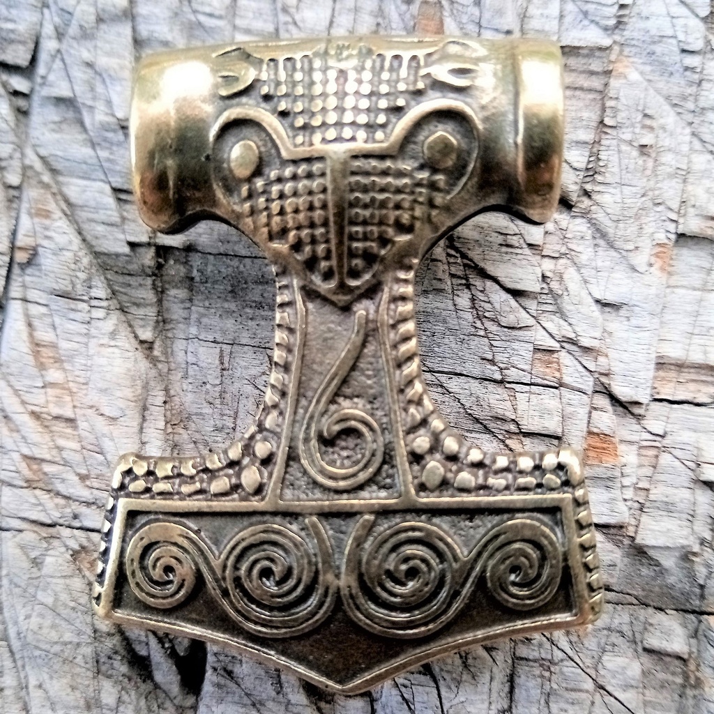 Schonenhammer, Mjölnir, Thorshammer, messingfarbener Beschlag