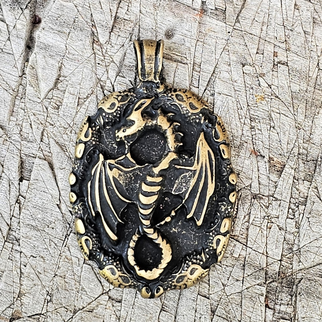 Anhänger Drachen-Amulett, Fb:altmessing,Mittelalter,Wikinger,Kelten,Larp,