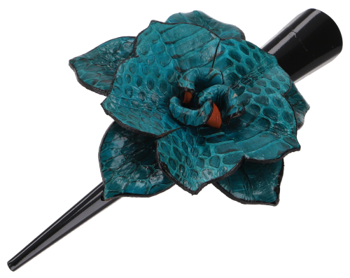 Boho Haarspange mit Lederblüte, Boho Haarschmuck - türkis - 8x8x2 cm