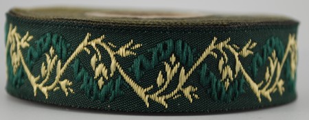 [4460] Borte Blumenranke in Grasgrün-Gold, 19 mm- Webborte zur Verzierung mittelalterlicher Kostüme und Larp Gewandungen