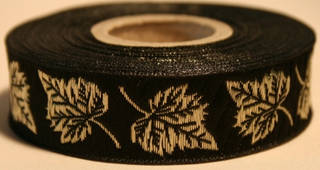 [4458] Borte Blätter in Schwarz-Gold, 19 mm- Webborte zur Verzierung mittelalterlicher Kostüme und Larp Gewandungen