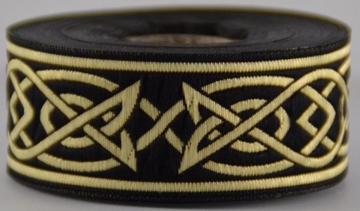 [35538] Borte Keltisch 4 in Schwarz-Gold, 33 mm- 10 m - Webborte zur Verzierung mittelalterlicher Kostüme und Larp Gewandungen
