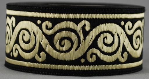 [35551] Borte Schnörkel 2 in Schwarz-Gold  33 mm- 10 m - Webborte zur Verzierung mittelalterlicher Kostüme und Larp Gewandungen