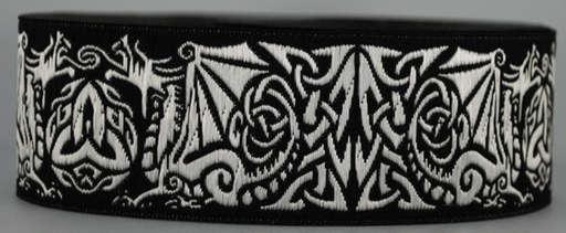 [35540] Borte Drache in Schwarz-Silber, 33 mm- 10 m - Webborte zur Verzierung mittelalterlicher Kostüme und Larp Gewandungen