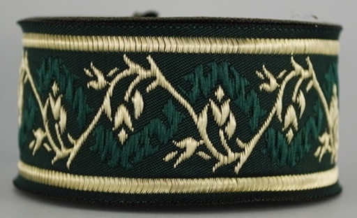 [35560] Borte Blumenranke in Grün-Gold 33 mm- 10 m - Webborte zur Verzierung mittelalterlicher Kostüme und Larp Gewandungen