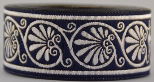 [35545] Borte Muschel in Marineblau-Silber, 33 mm- 10 m - Webborte zur Verzierung mittelalterlicher Kostüme und Larp Gewandungen