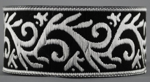 [35531] Borte Ranke in Schwarz-Silber, 33 mm- 10 m - Webborte zur Verzierung mittelalterlicher Kostüme und Larp Gewandungen
