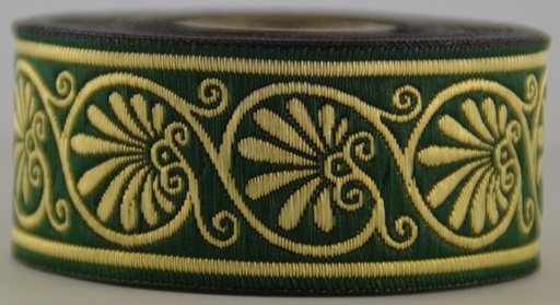 [35544] Borte Muschel in Grün-Gold, 33 mm- 10 m - Webborte zur Verzierung mittelalterlicher Kostüme und Larp Gewandungen