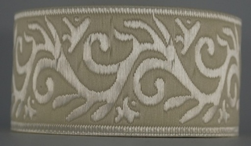 [35533] Borte Ranke in Creme-Silber, 33 mm- 10 m - Webborte zur Verzierung mittelalterlicher Kostüme und Larp Gewandungen