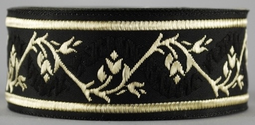 [35559] Borte Blumenranke in Schwarz-Gold 33 mm- 10 m - Webborte zur Verzierung mittelalterlicher Kostüme und Larp Gewandungen