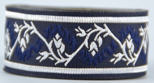 [35562] Borte Blumenranke in Marineblau-Silber 33 mm- 10 m - Webborte zur Verzierung mittelalterlicher Kostüme und Larp Gewandungen