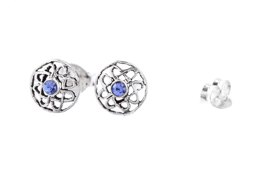 [ost66] Ohrstecker 'Blodeuwedd Keltische Lebensblume blauer Kristall' Sterling Silber 925 - Schmuck für Mittelalter, Reenactment und Larp