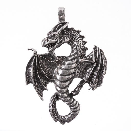 [P-5176-1] Anhänger Nordischer Drache – Silberfarbener Drachenschmuck im Wikingerstil 58 mm