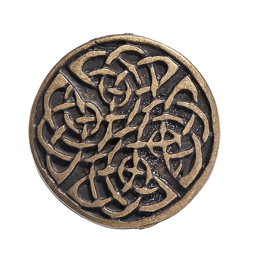 [N-119-21] Celtic Knot 2 Zierbeschlag in Altmessing – Runder keltischer Knoten Ø 25 mm