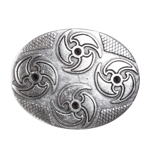 [B679-1] Fantasy-Schließe Krull silberfarben – 4 cm Gürtelschließe mit Wirbelornamenten für LARP & Mittelalter