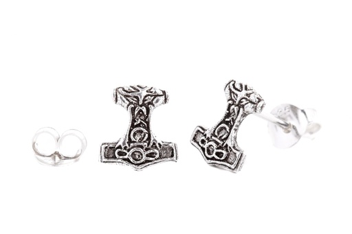 [ost112] Ohrstecker Torsas Thorshammer aus 925 Silber – Kleiner Mjölnir Ohrschmuck 9 mm