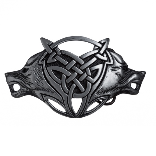 [B718-31] Celtic Wolves Gürtelschließe in Schwarzsilber – Keltischer Wolfsknoten für 4 cm Gürtel