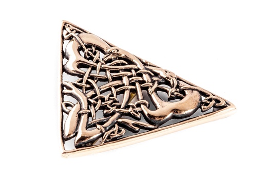 [fb77] Keltische Gewandfibel Skadi aus Bronze – Große Brosche mit Knotenmuster 5,1 cm