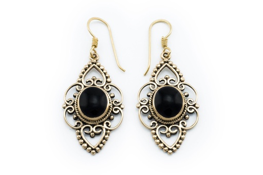 [ohb524] Ohrhänger 'Onyxkönigin Schwarzer Onyx' Bronze Schmuck für Mittelalter, Reenactment und Larp