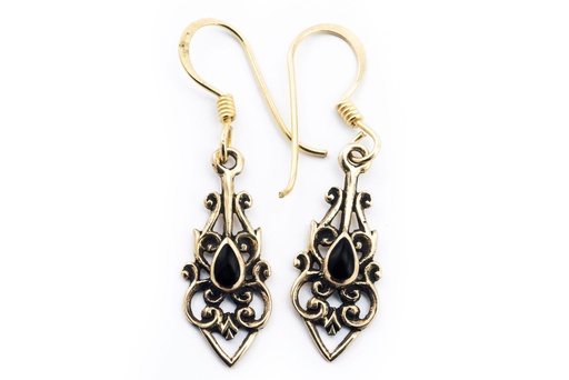 [ohb47-2] Mittelalter Ohrhänger „Ninia Onyx II“ aus Bronze – Damenohrringe 3,5 cm mit schwarzem Stein