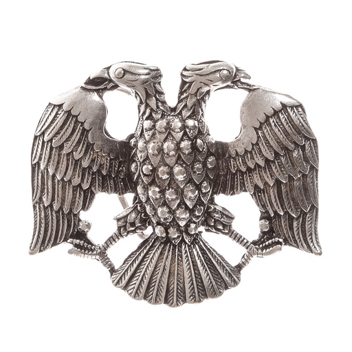 [B1683-1] Doppelkopf-Adler Gürtelschließe in Silberoptik – Herrschaftssymbol für 4 cm Gürtel 