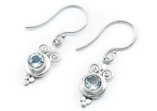 [Oh66-2] Schmuck Ohrhänger Spirals – Topaz 1,9 cm – Silber 925 – Edle Ohrringe mit hellblauem Edelstein