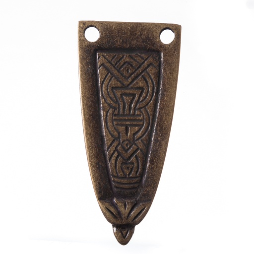 [T-687-21] Gürtelspitze Aramis 3 cm altmessingfarben – Nordischer Knoten für Mittelalter-Gürtel
