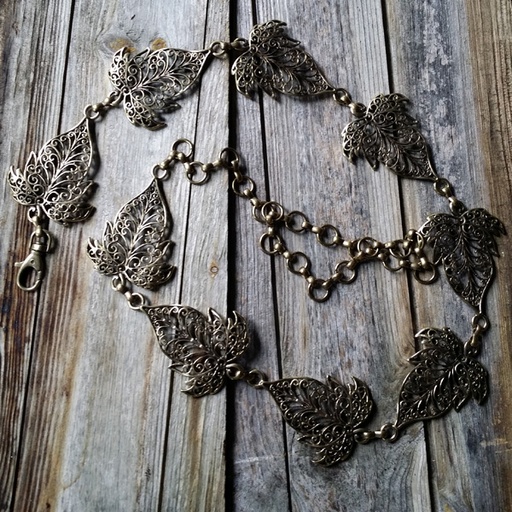 [C-5327-2] Avalon Hüftgürtel messingfarben – Filigrane Elfenblatt-Kette aus Zamak