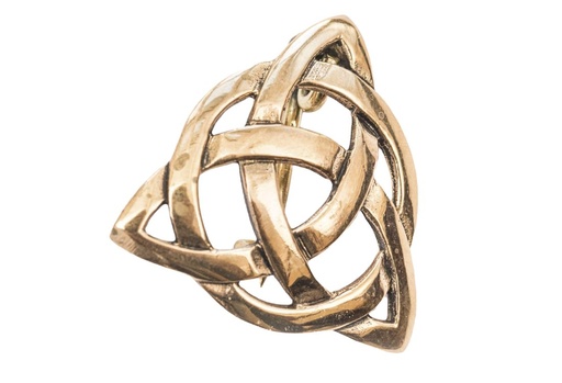 [fb71] Keltische Fibel Brosche "Taliesin" aus Bronze – Magischer Knoten mit Triquetra 2,5 cm