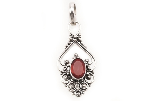 [as30] Anhänger Salia mit Granat aus Silber 925 – Mittelalterlicher Boho Schmuck 3,3 cm