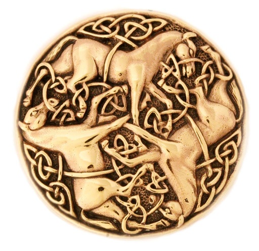 [fb78] Keltenfibel BONNA aus Bronze Ø 4,8 cm – Keltische Brosche mit Pferdemotiv 