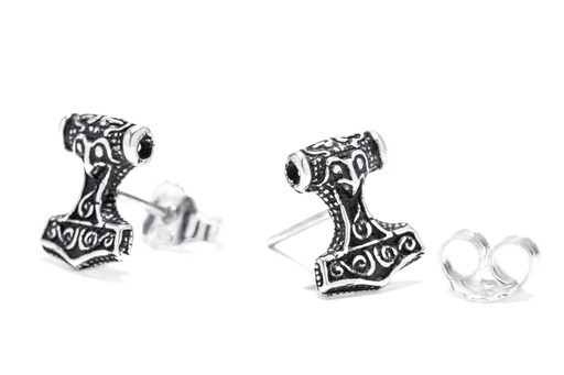 [os99] Ohrstecker Thori Thorshammer aus 925 Silber – Kleiner Mjölnir Ohrschmuck 1 cm