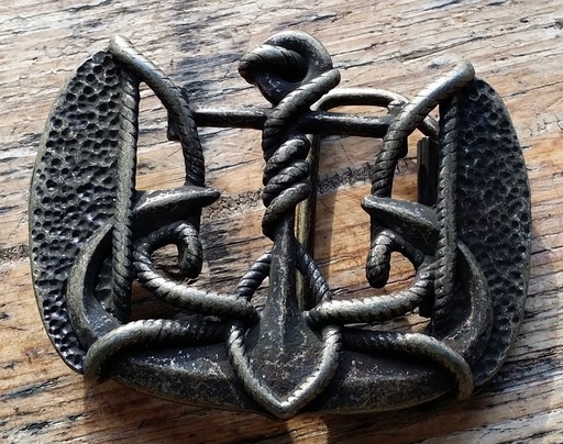 [B1446-1] Gürtelschließe „Anker & Reep“ silberfarben – Maritime ZAMAK-Koppelschließe für 4 cm Gürtel
