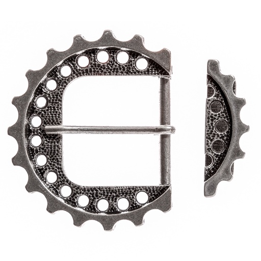 [B613-1] Steampunk Zahnrad-Gürtelschließe Set silberfarben – Schnalle & Schlaufe im Mechanic-Look für 4 cm Gürtel