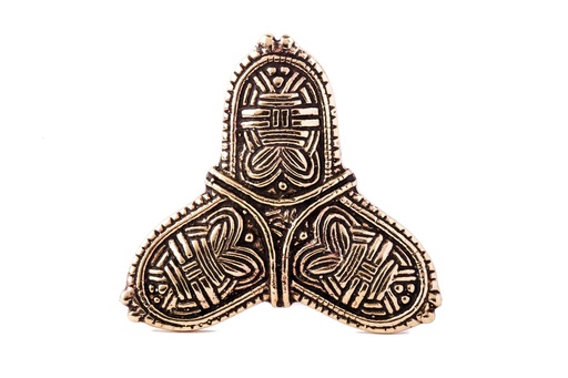 [Fb49-3] Schmuck Fibel Vikings Kleeblatt 5,2 cm – Bronze – Wikinger Gewandschließe im Borre-Stil