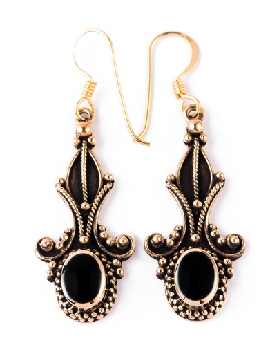 [ohb583] Ohrhänger 'Kayleen Onyx' Bronze Schmuck für Mittelalter, Reenactment und Larp