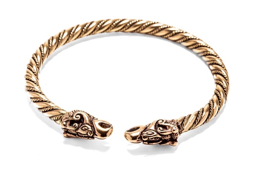 [armb66]  Großer Männer Bronze Armreif ODINS RABEN Ø 7,9 cm – Wikinger Drachenkopf Reif