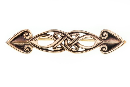 [fb75] Keltische Fibel Brosche "Danaan" aus Bronze – Lange Gewandschließe mit Ornamentik 5,2 cm