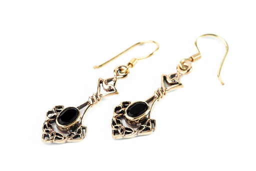 [ohb1-2] DANU Ohrringe aus Bronze mit schwarzem Kristall – Keltischer Gothic Ohrschmuck 3 cm
