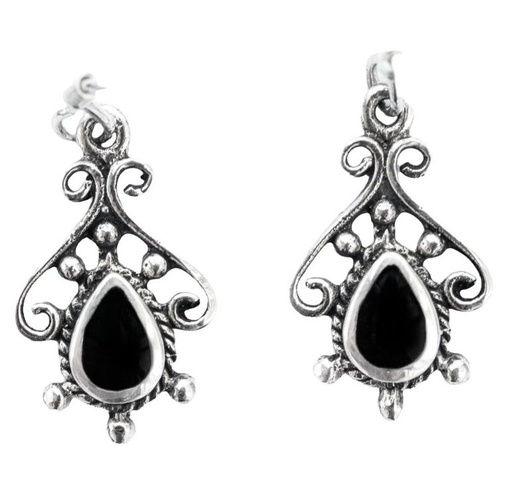 [Oh16-2] Schmuck Ohrhänger Macy Onyx 2,8 cm – Silber 925 – Filigrane Ohrringe mit schwarzem Edelstein
