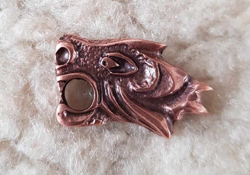 [N-313L-4] Drachenkopf-Beschlag in Kupferoptik – Linksschauender Wikinger-Zierbeschlag 29 x 18 mm