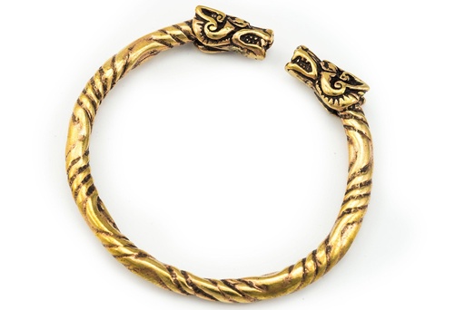 [armb1] Armreif THORA aus Bronze Ø 6,5 cm – Wikinger Armreif mit Drachenköpfen