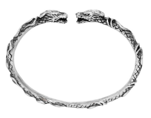 [arm15] JORMUNGAND Armreif aus Silber – Wikinger Drachenreif mit Doppelkopf Ø 6,8 cm