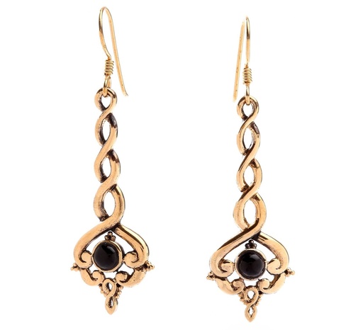 [ohb559] Keltische Ohrhänger ALINA aus Bronze mit Onyx – Spiralmuster Damen Schmuck 5,5 cm