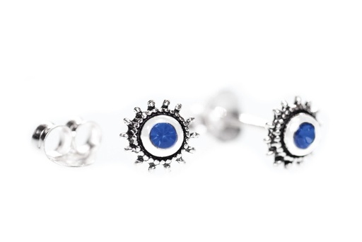 [ost135-2] Ohrstecker Lucia aus Silber – Sonnen Ohrringe 925er mit blauen Kristallen 6 mm
