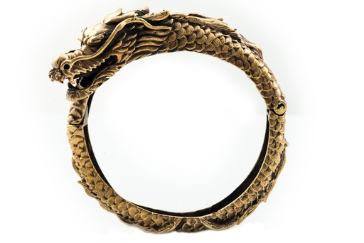 [armb25] Armreif BRÁINA aus Bronze Ø 6,5 cm – Scharnier-Armreif mit Drachenköpfen
